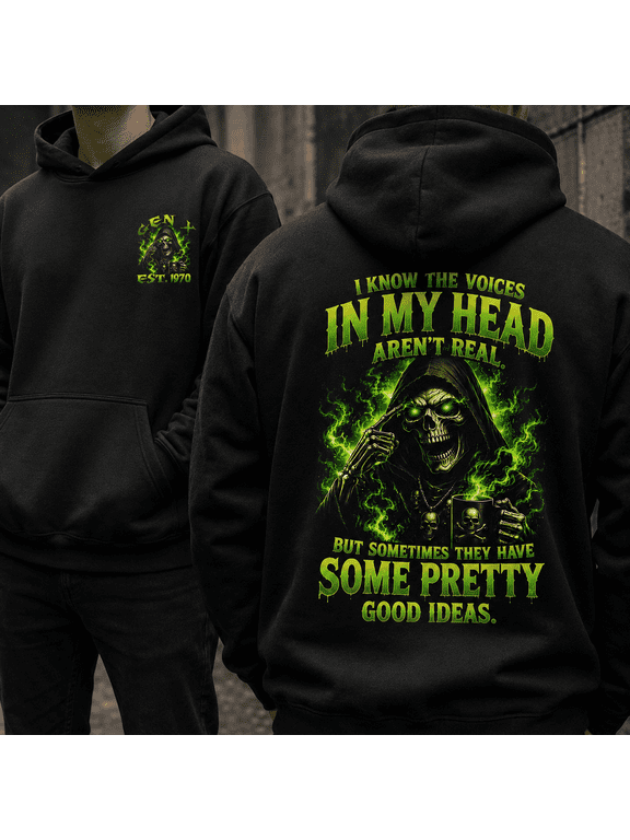 Custom Year Generation X 1965-1980 I Know the Voices in My Head Aren't Real But Sometimes They Have Some Pretty Good Ideas Grim Reaper Skull Graphic Pullover Hoodie, Retro Gen X Dark Humor Gift
