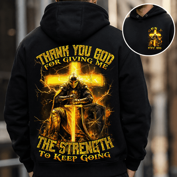 Custom Year Generation X 1965-1980 Thank You God Strength To Keep Going Knight Cross Hoodie Christian Faith Gift