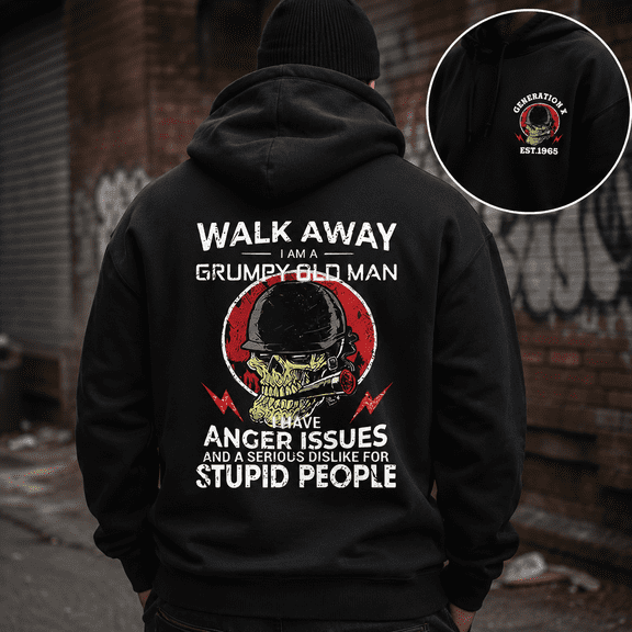 Custom Year Generation X 1965-1980 Walk Away Grumpy Old Man Anger Issues Skull Helmet Hoodie Funny Gift