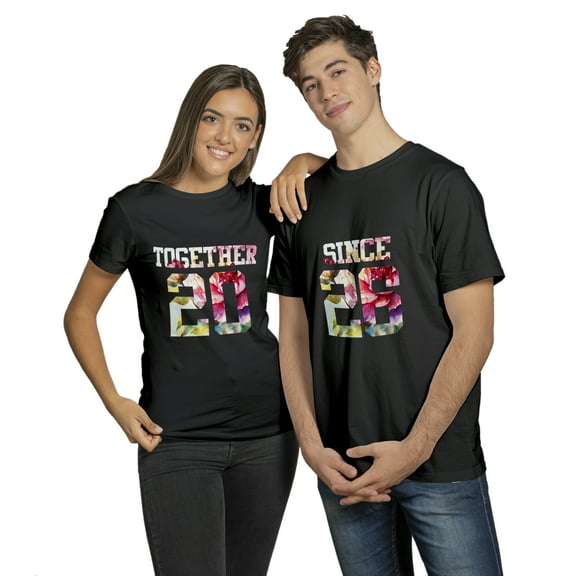 Custom Year Together Wedding Anniversary T-Shirt - Valentine's Day Gift for Husband, Wife, Boyfriend, Girlfriend Matching Couple Tshirt