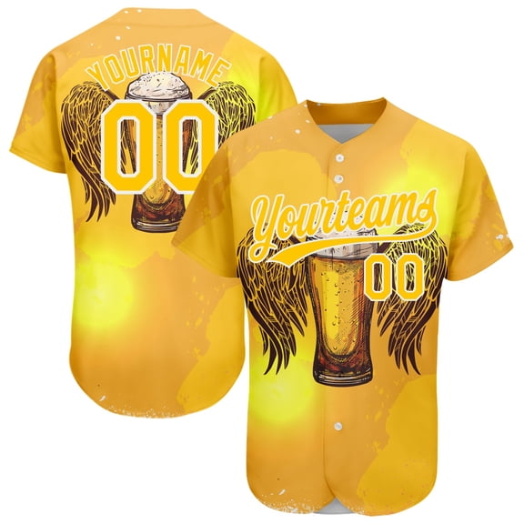 Custom Yellow White 3D Pattern Design Beer Authentic Baseball Jersey - Hot Sale 2026