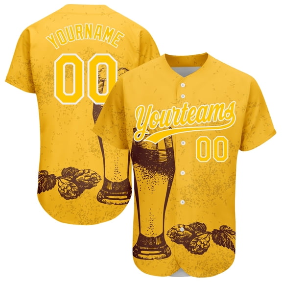 Custom Yellow White 3D Pattern Design Beer Festival Authentic Baseball Jersey - Hot Sale 2
