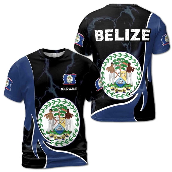 Custom Your Name Belize Coat Of Arms Men's T-shirt S-5XL