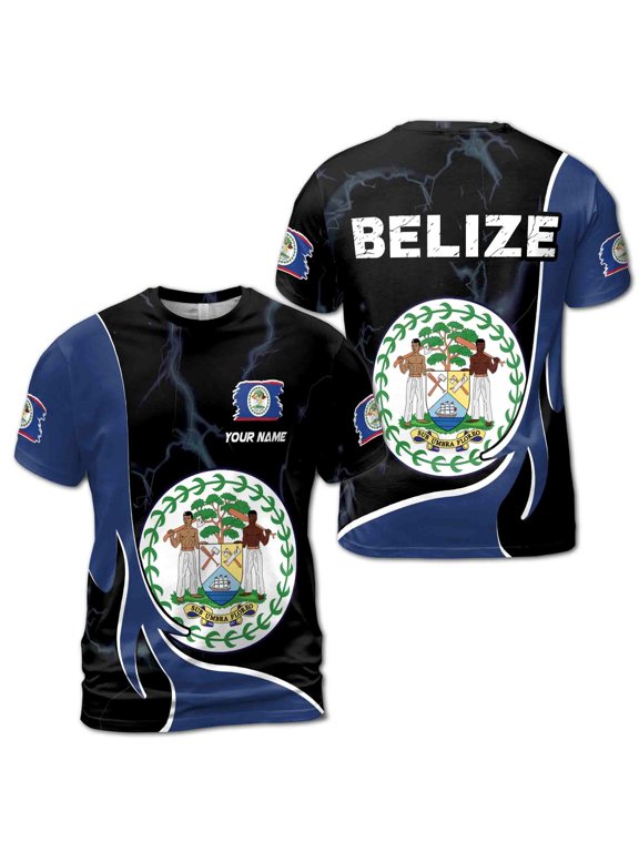 Custom Your Name Belize Coat Of Arms Men's T-shirt S-5XL
