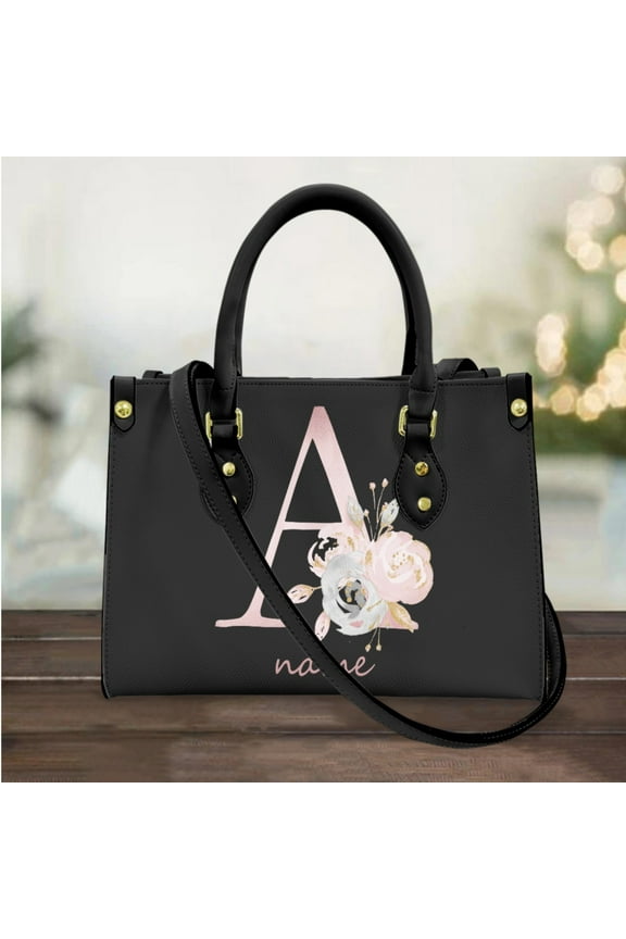 Custom Your Name Letter Floral Personalized Handbag PU Leather Handle Casual Girls Shoulder Bag Dropshipping Tote Bags Gift