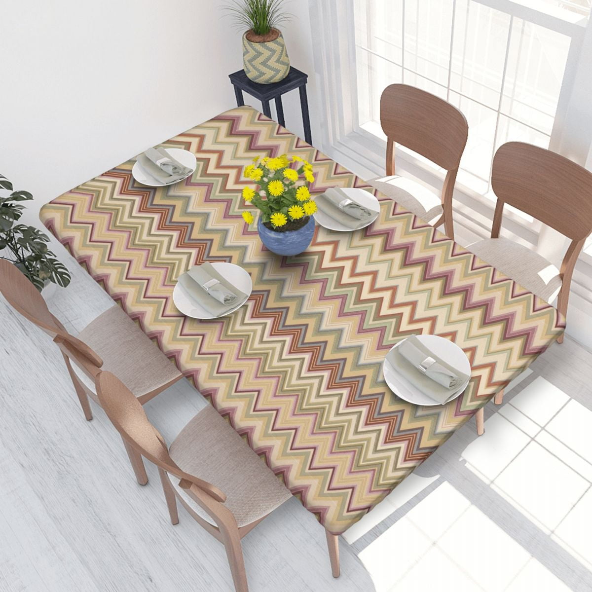 Custom Zigzag Pattern Art Green Tablecloth Rectangular Waterproof Table