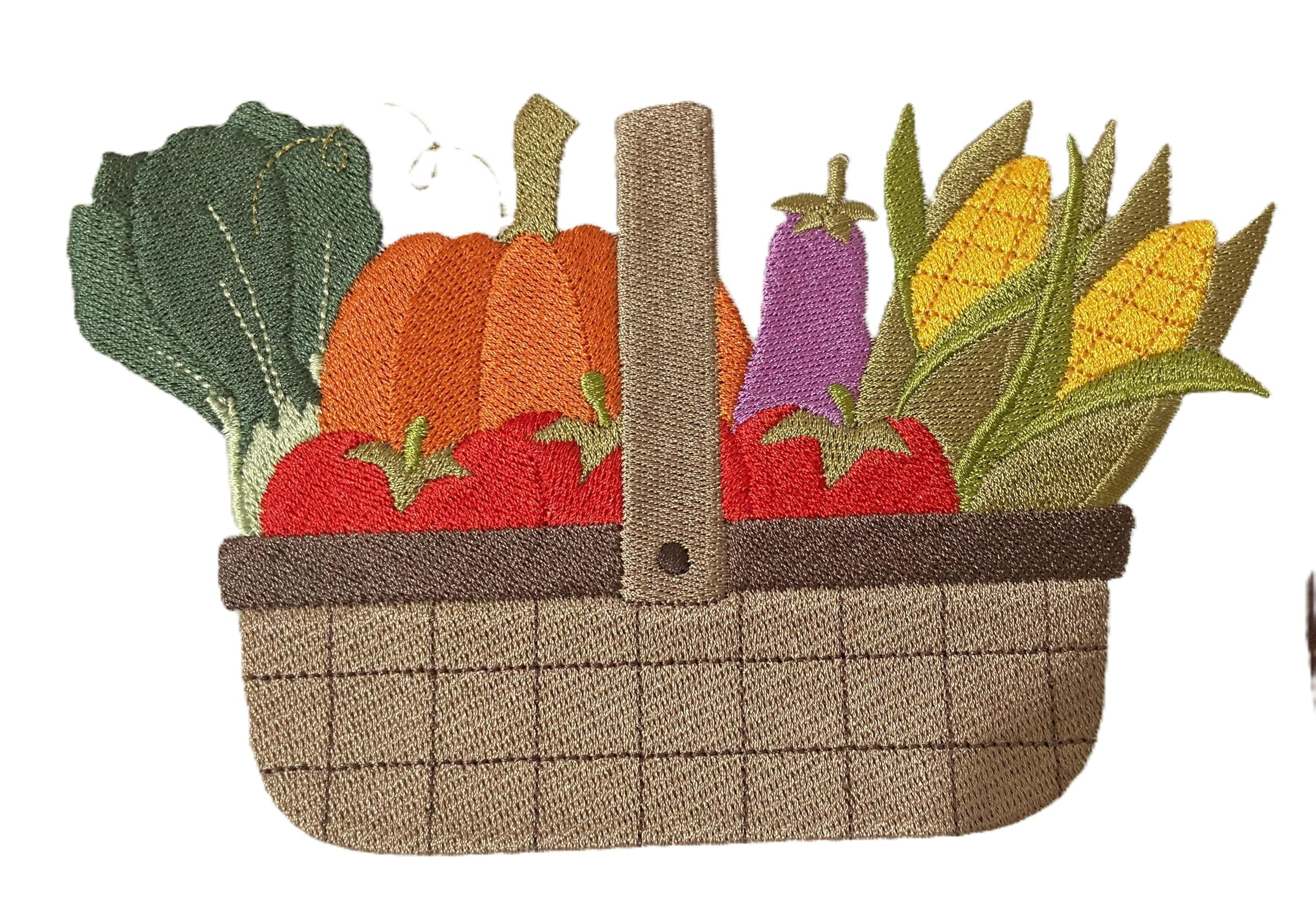 Custom and Unique Autumn [ Autumn Bounty Basket ] Embroidered Iron on/Sew Patch (6.8" x 4.3")