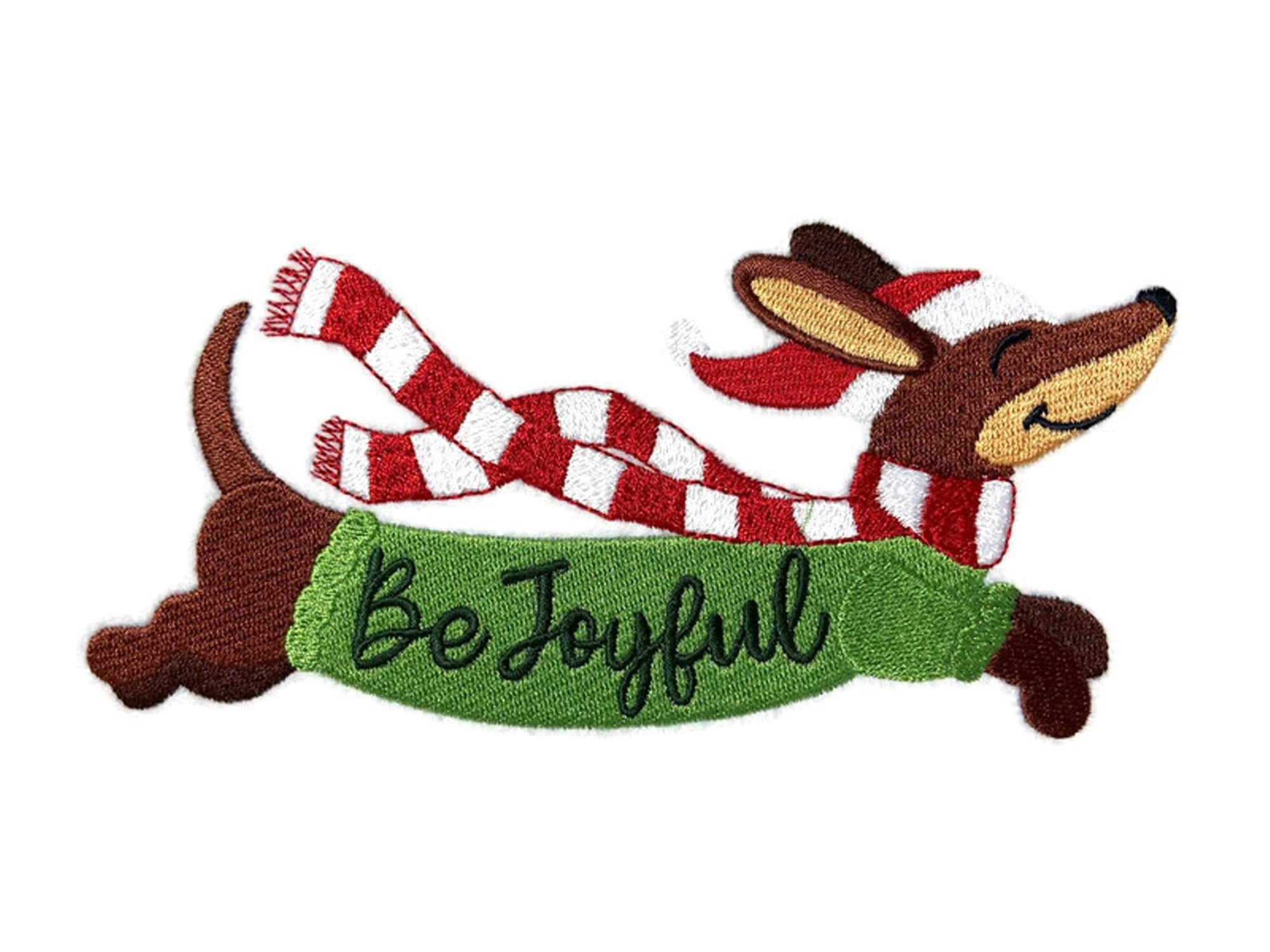 [Custom and Unique] Be Joyful Dachshund Embroidered Iron on/Sew Patch (6.85" x 3.27") [Made in USA]