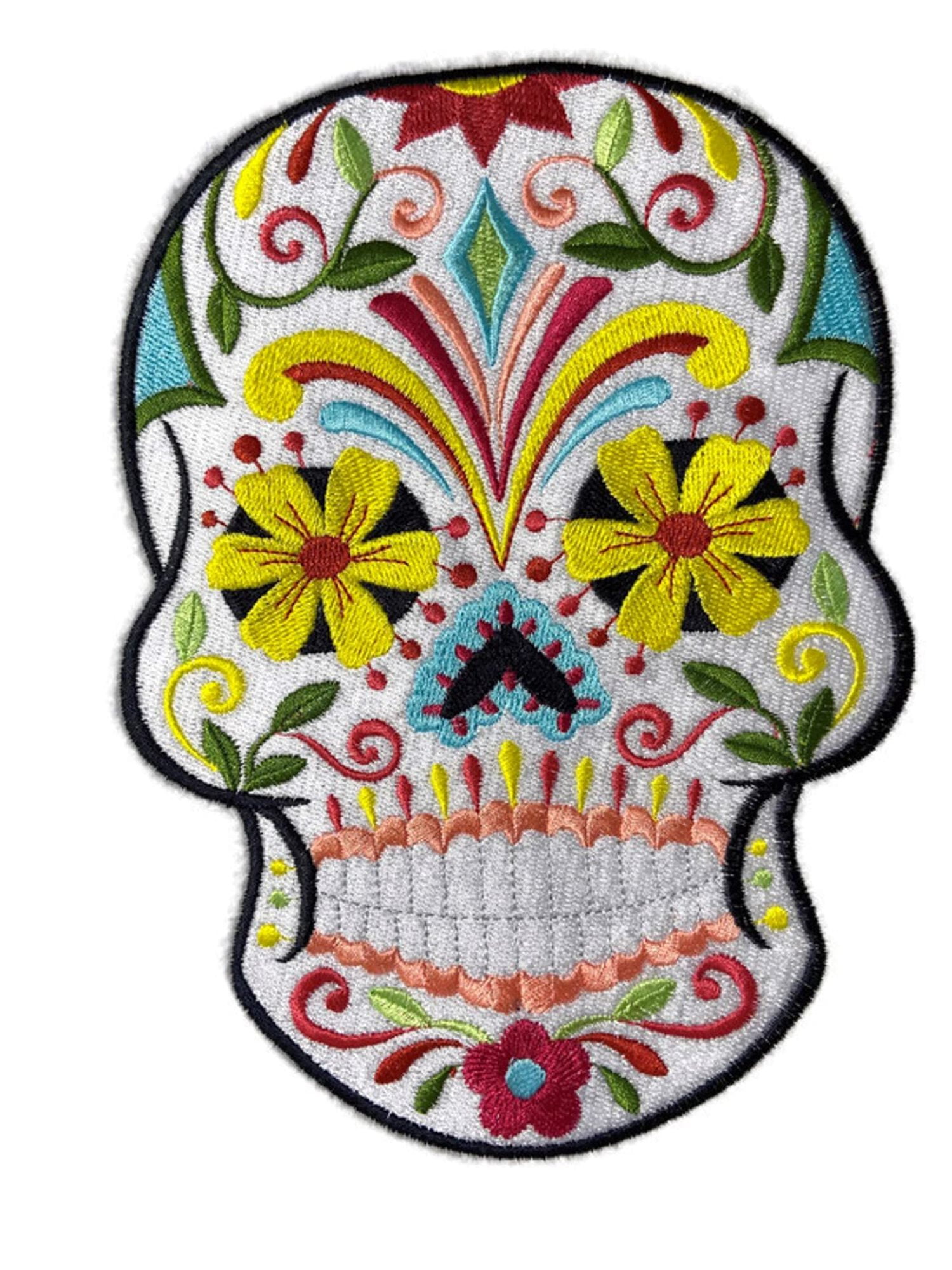 Custom and Unique Bikers Gear[Flor De Fiesta Sugar Skull] Embroidered Iron on/Sew patch [8"6"]