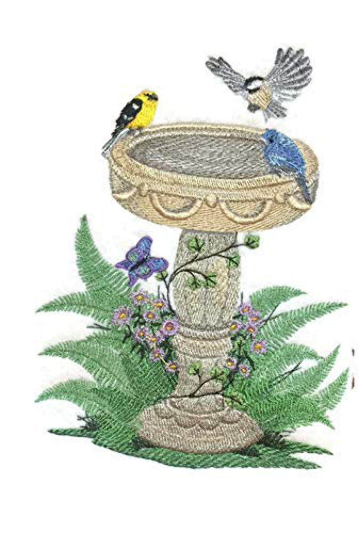Custom and Unique Bloom Flowers [Summer Birdbath] Embroidered Iron on/Sew Patch [6.54" 4.88"]