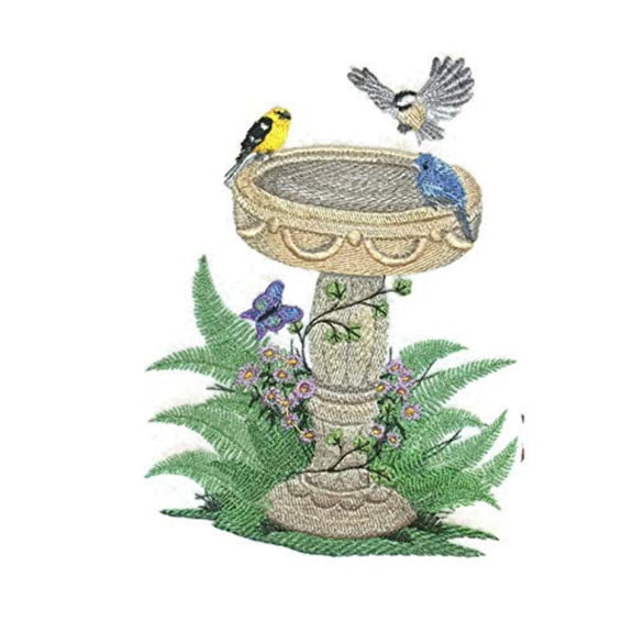 Custom and Unique Bloom Flowers [Summer Birdbath] Embroidered Iron on/Sew Patch [6.54" 4.88"]