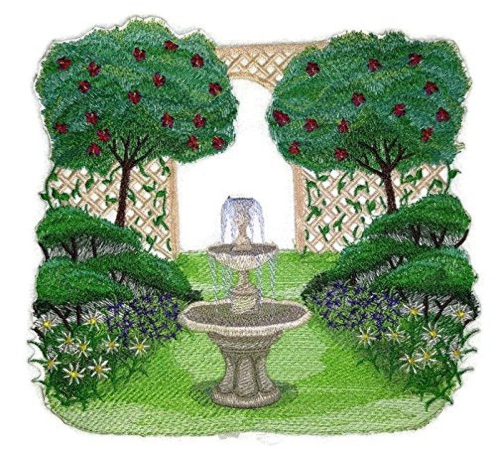 Custom and Unique Garden Fountain Scene Embroidered Iron on/Sew Patch [7.82" 7.33"]