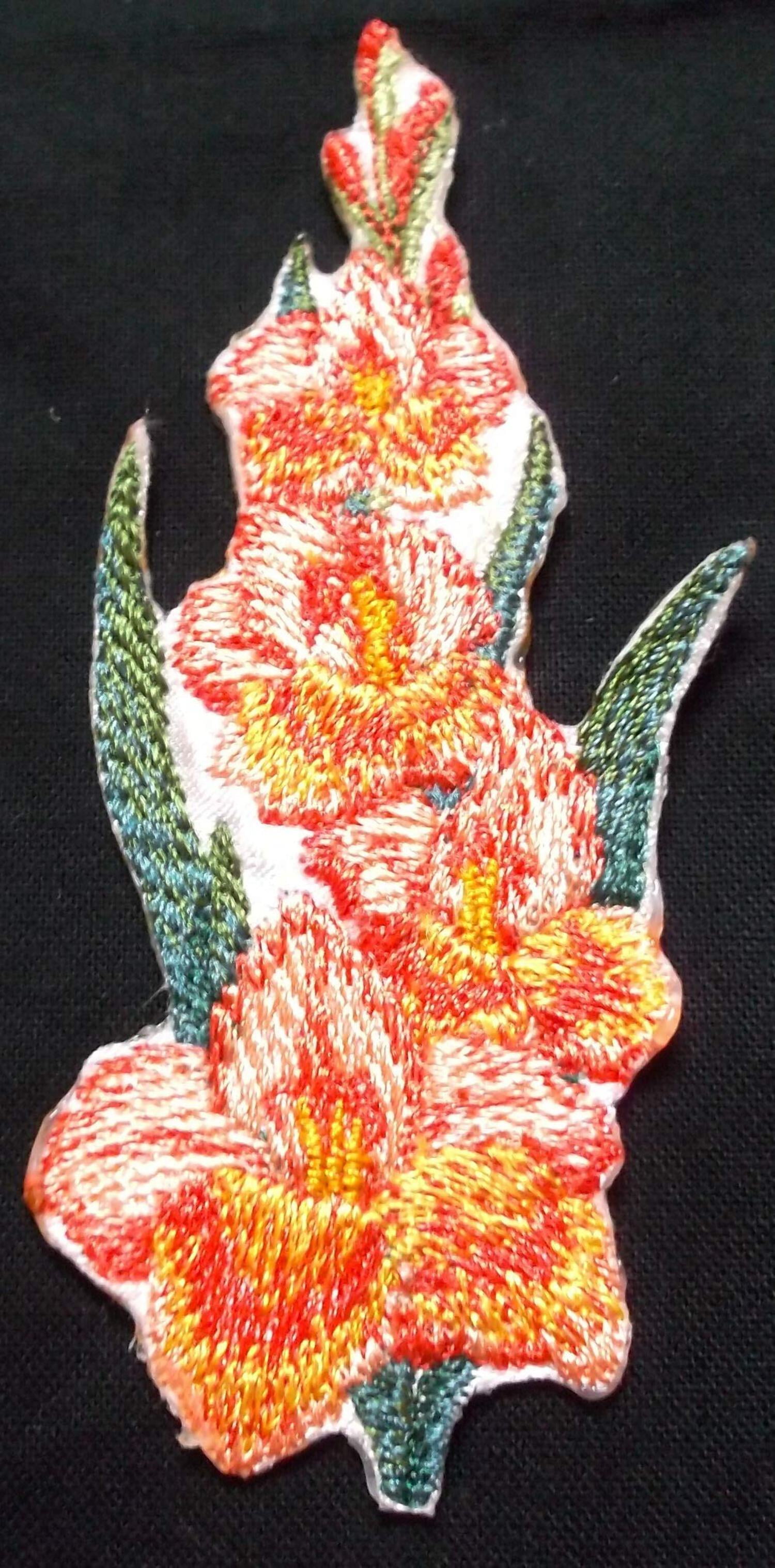 Custom and Unique Garden's Best Delight Flower [Gladiolus] Embroidered Iron on/Sew Patch [3.5" 4"]
