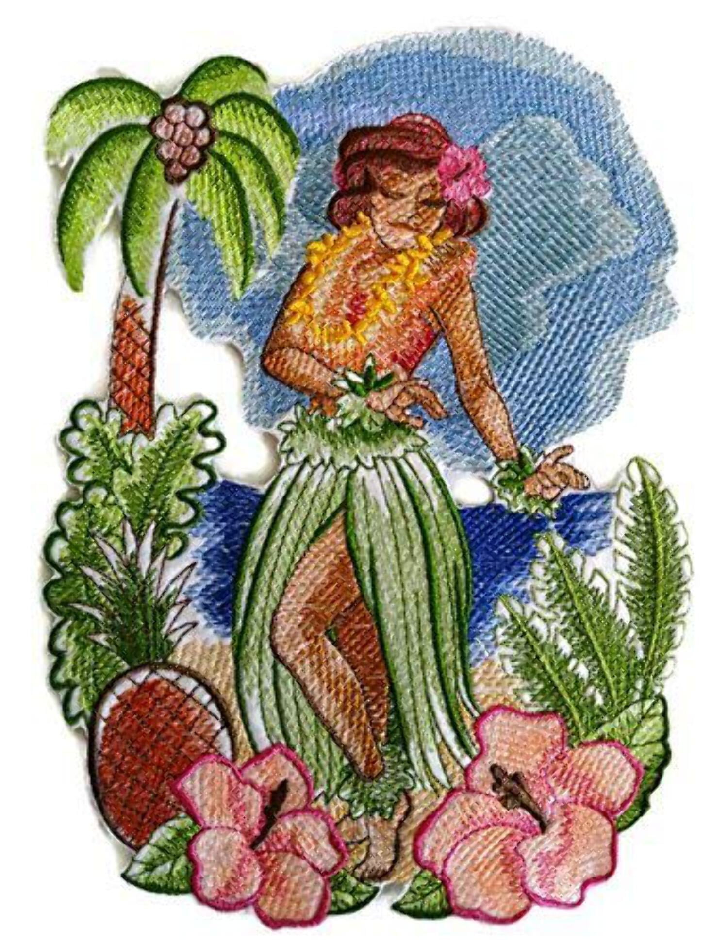 Custom and Unique Hawaii Retro Hula Girl Embroidered Iron on/Sew Patch [10"7"]