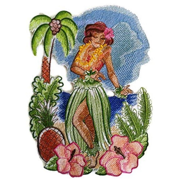 Custom and Unique Hawaii Retro Hula Girl Embroidered Iron on/Sew Patch [10"7"]