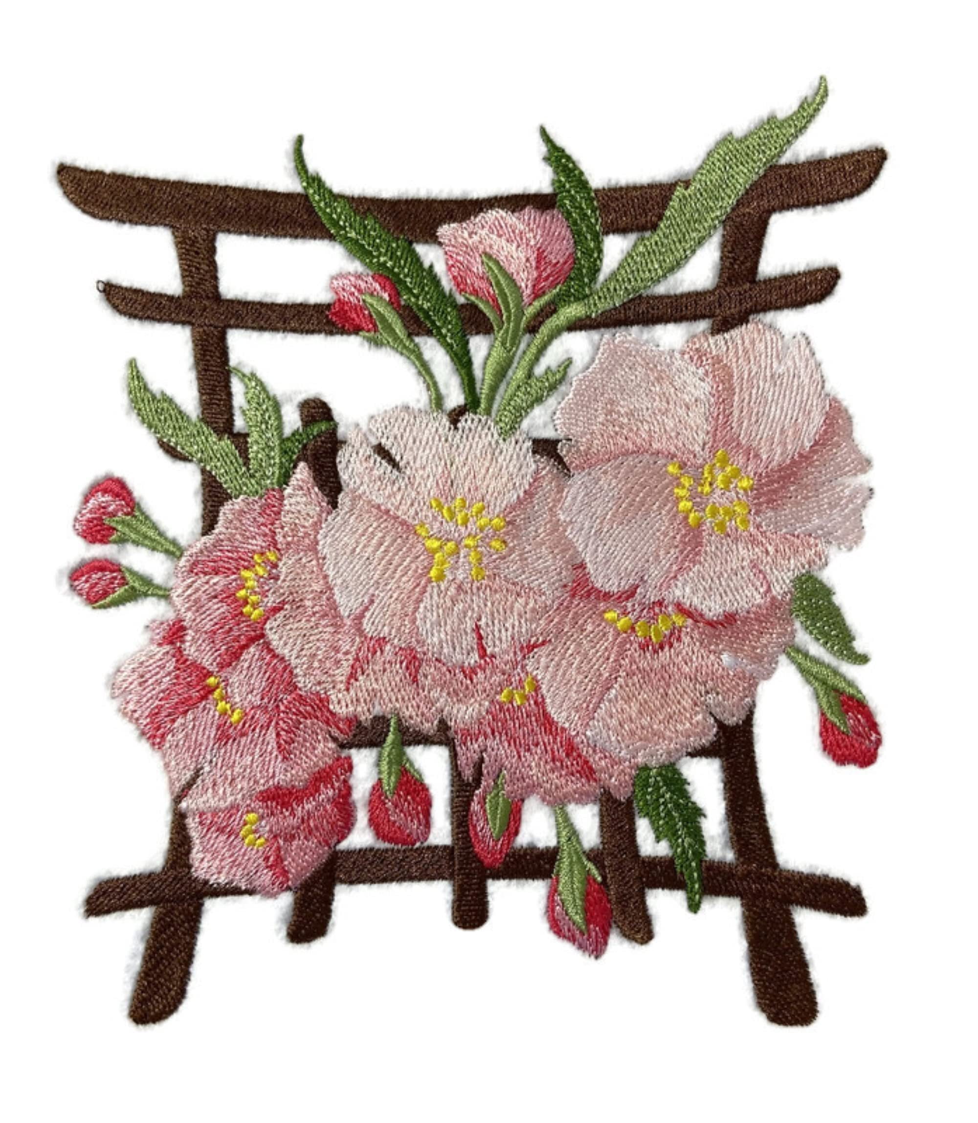 Custom and Unique (Japanese Cherry Blossoms) Blooms Flower Embroidered Iron on/Sew Patch (5.84" x 7.68") [Made in USA]