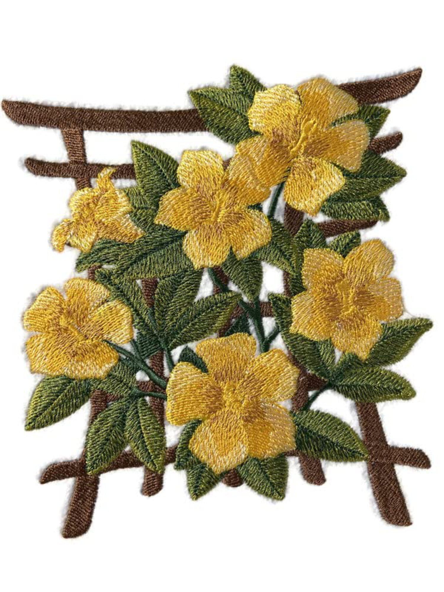 Custom and Unique (Japanese Jasmine) Blooms Flower Embroidered Iron on/Sew Patch (5.84" x 6.16") [Made in USA]