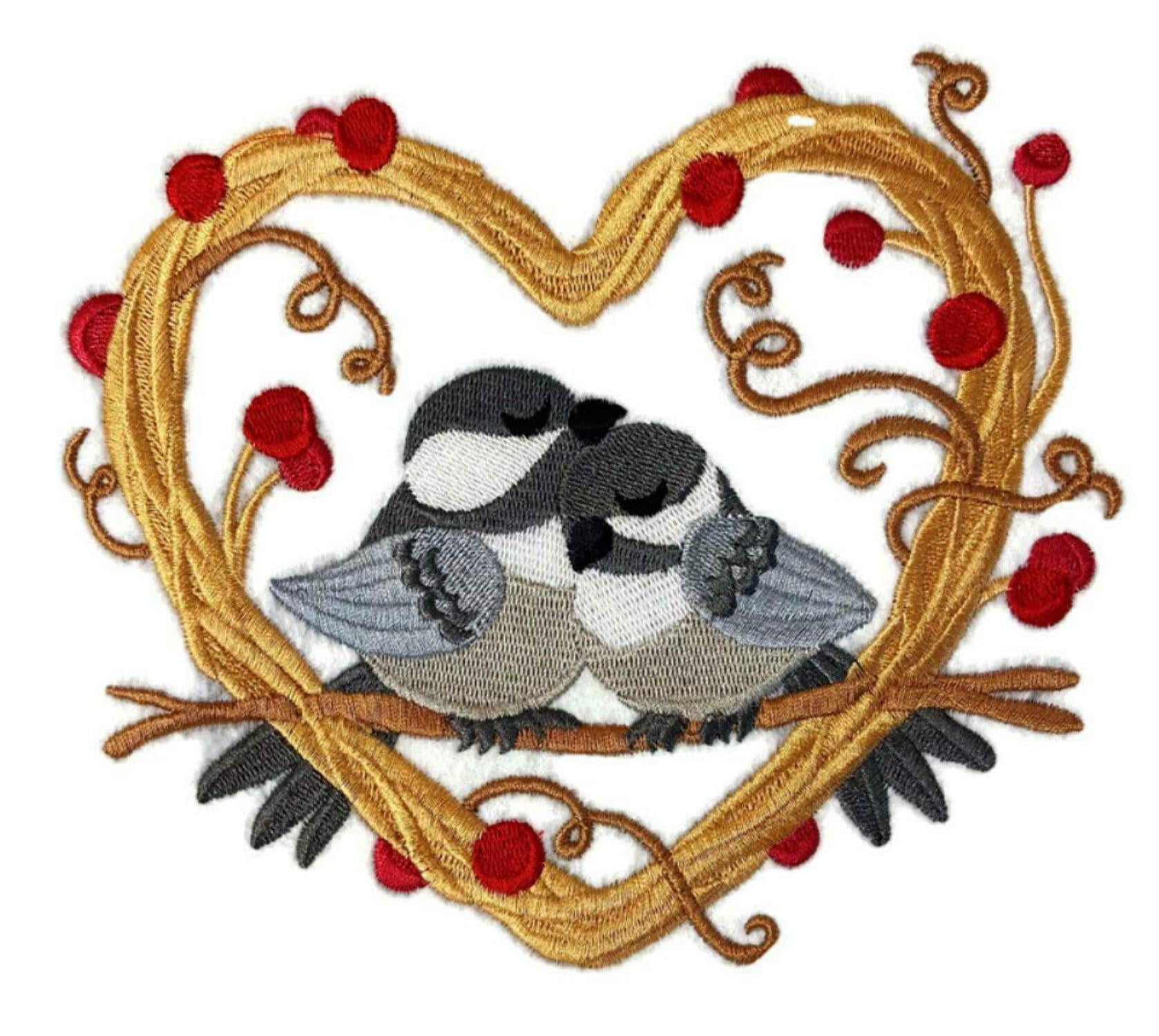 Custom and Unique Love Nest (Chickadees Love Nest) Embroidered Iron on/Sew Patch (6.92" x 5.86") [Made in USA]