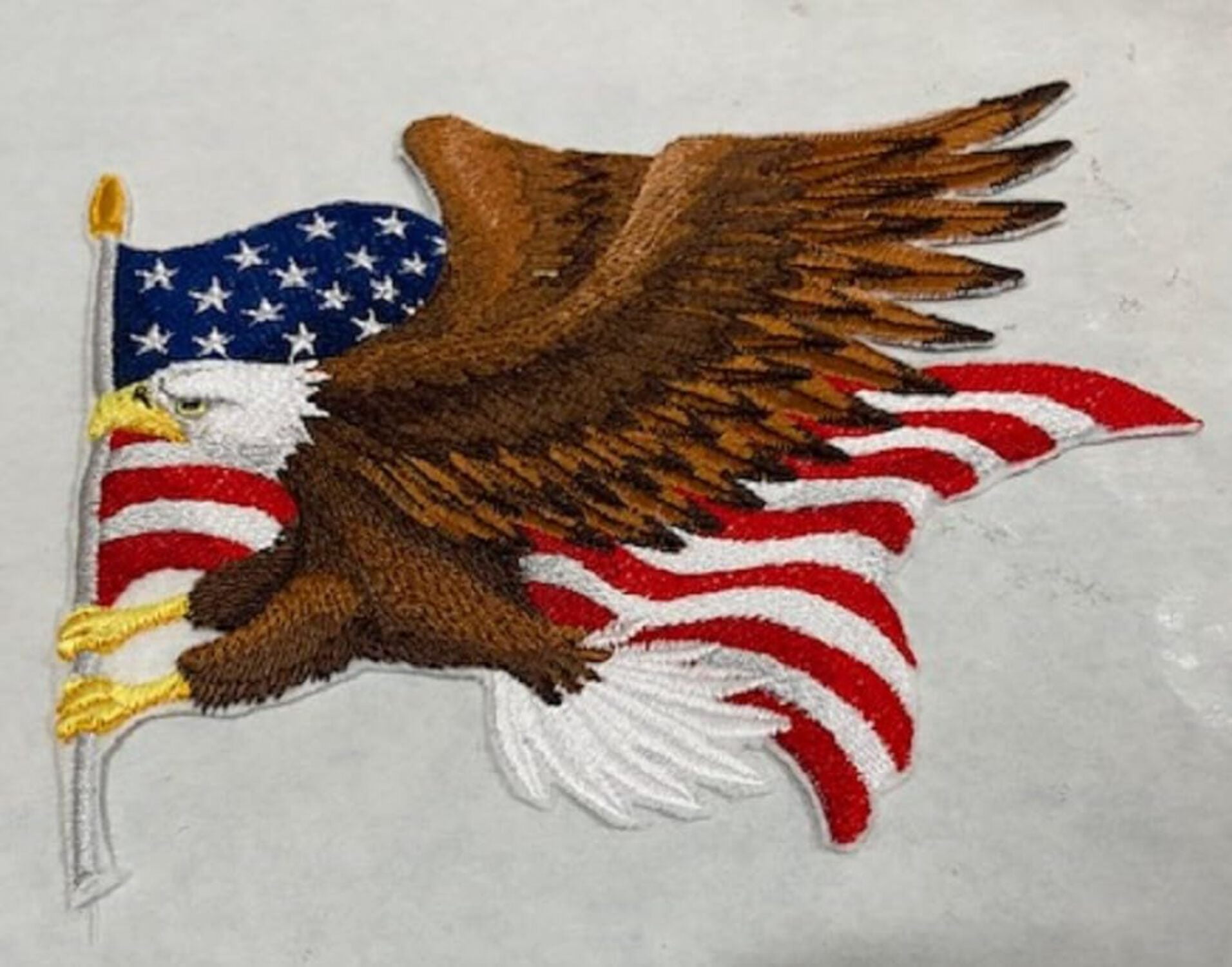 Custom and Unique Patriotic (Flying Eagle and US Flag) Embroidered Iron on/Sew Patch (7" x 7.8")