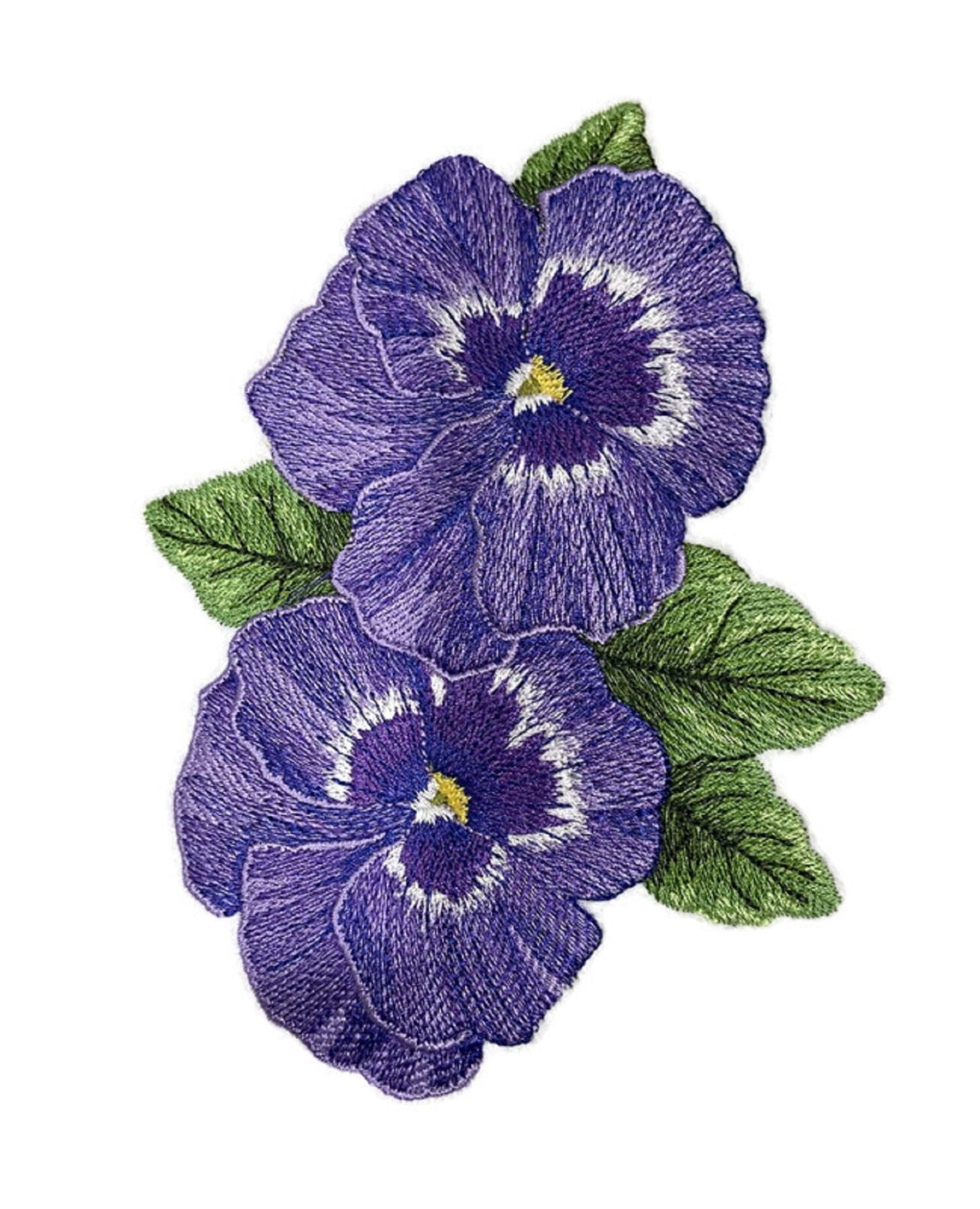 Custom and Unique (Pretty Pansies) Blooms Flower Embroidered Iron on/Sew Patch (5.63" x 4.86")