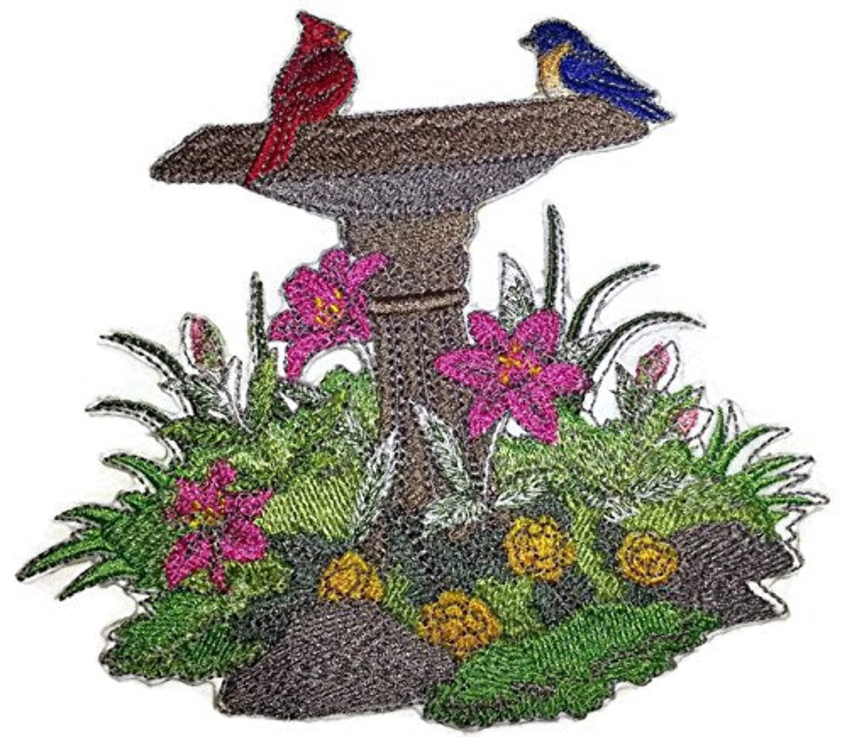 Custom and Unique Spring Bloom Flowers Portraits[Park Place BirdBath ] Embroidered Iron on/Sew Patch [6.32" 5.88"]