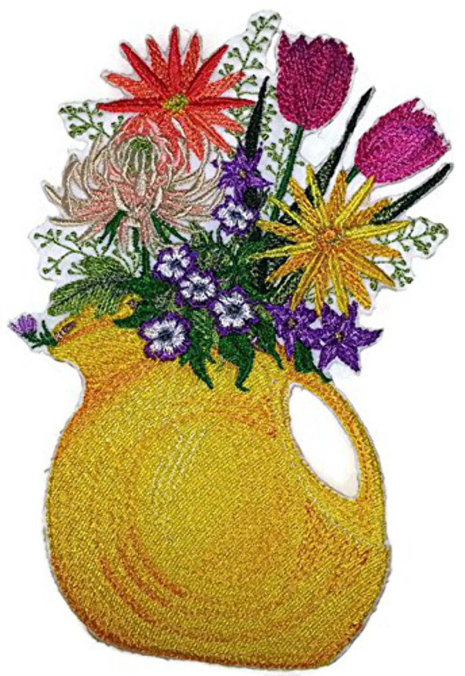 Custom and Unique Spring Blooms Flowers with Vase[Pitcher of Flowers] Embroidered Iron on/Sew Patch [6.86" 4.55"]