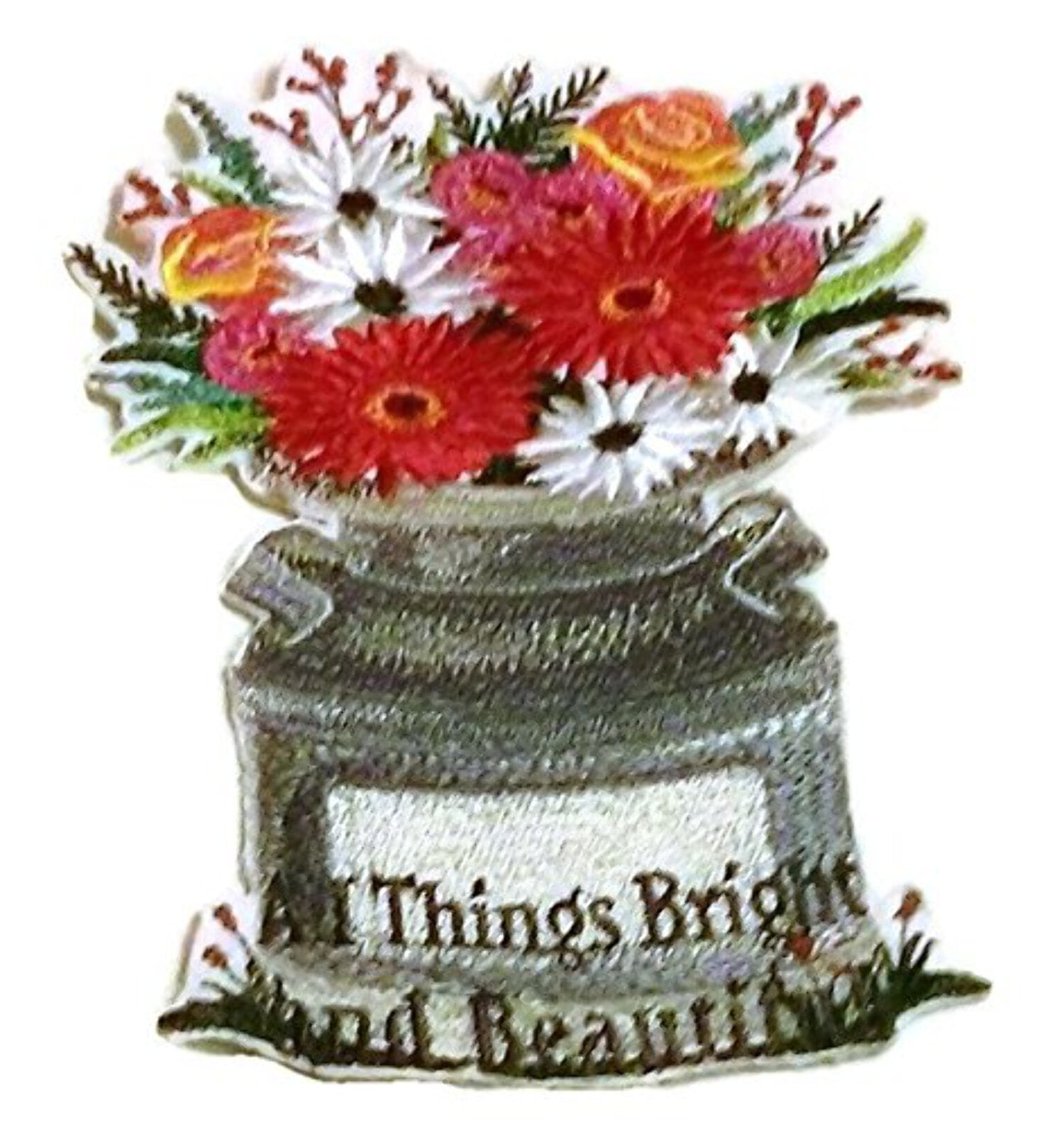 Custom and Unique Spring Blooms With Vase[All Things Bright And Beautiful ] Embroidered Iron on/Sew patch [5.87" 8.77"]