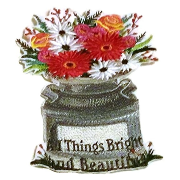 Custom and Unique Spring Blooms With Vase[All Things Bright And Beautiful ] Embroidered Iron on/Sew patch [5.87" 8.77"]