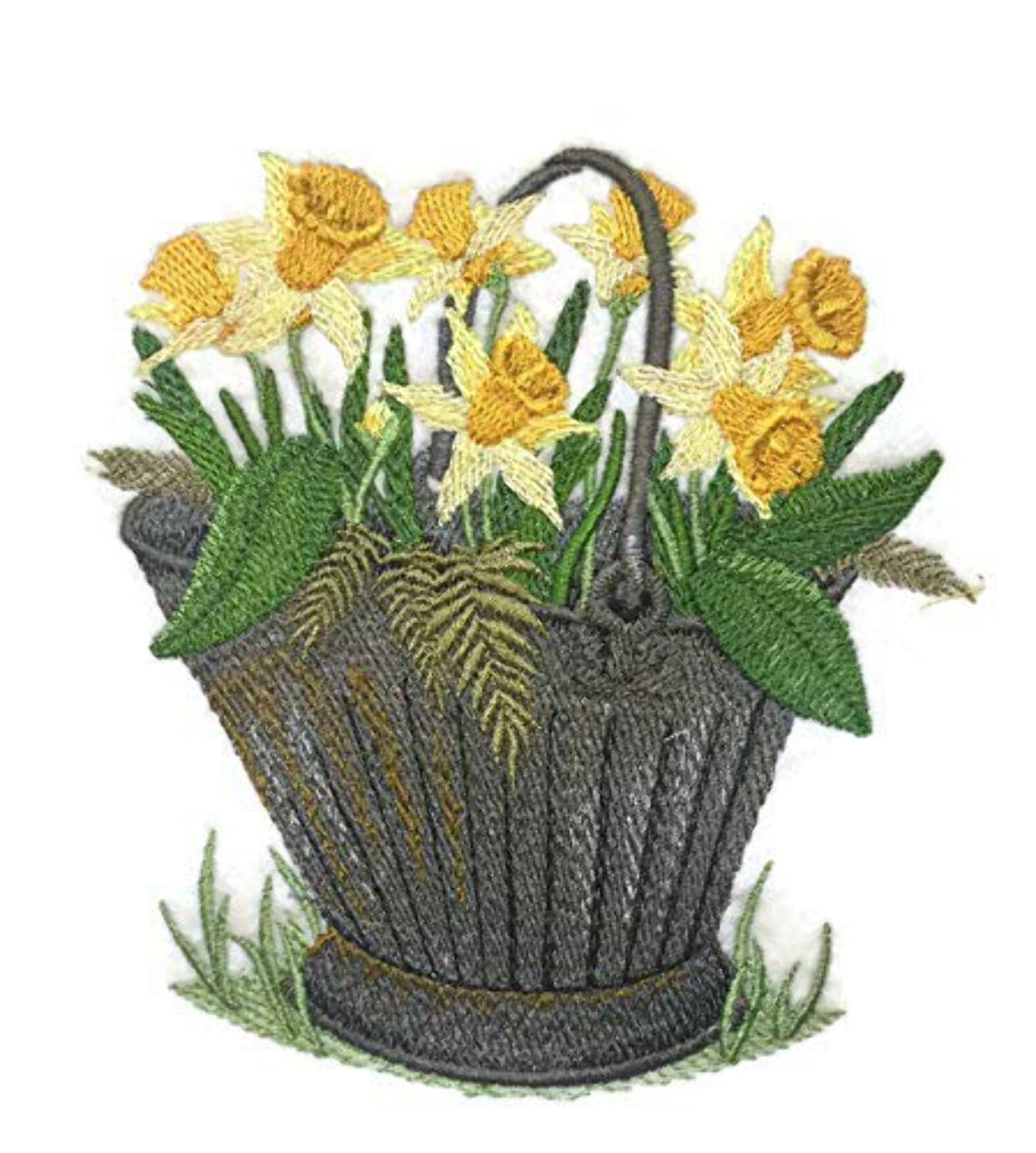 Custom and Unique Spring Blooms With Vase[ Pretty Pale Daffodil ] Embroidered Iron on/Sew patch [5.13" 4.87"]