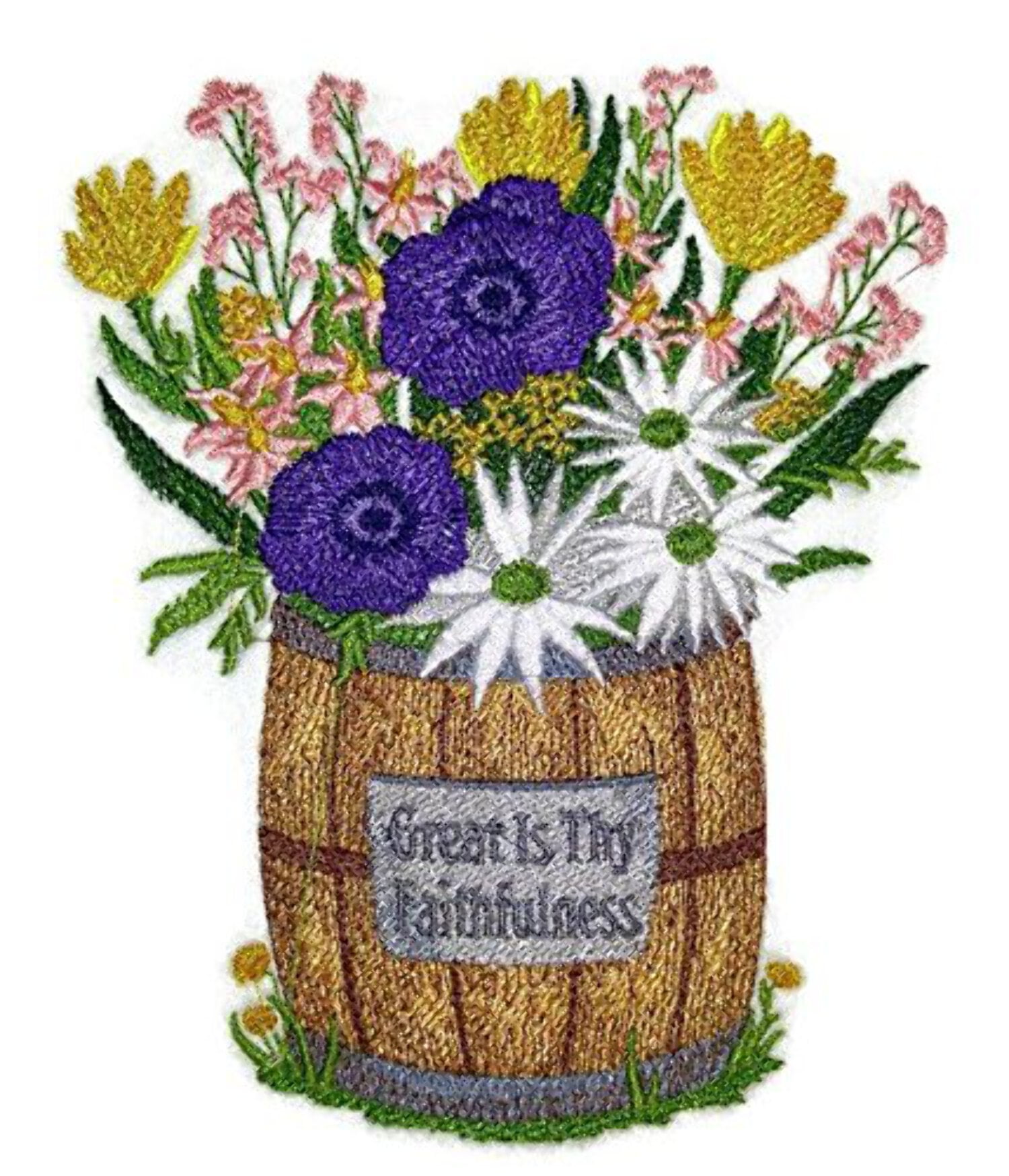 Custom and Unique Spring Blooms with Vase[Great is Thy Faithfulness ] Embroidered Iron on/Sew Patch [5.48" 4.86"]