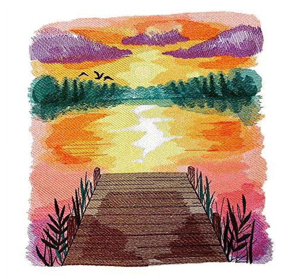 Custom and Unique Sunset Dreams on The Lake Embroidered Iron on/Sew Applique Patch [ 9.941"(w) x 9.996"(h) ]