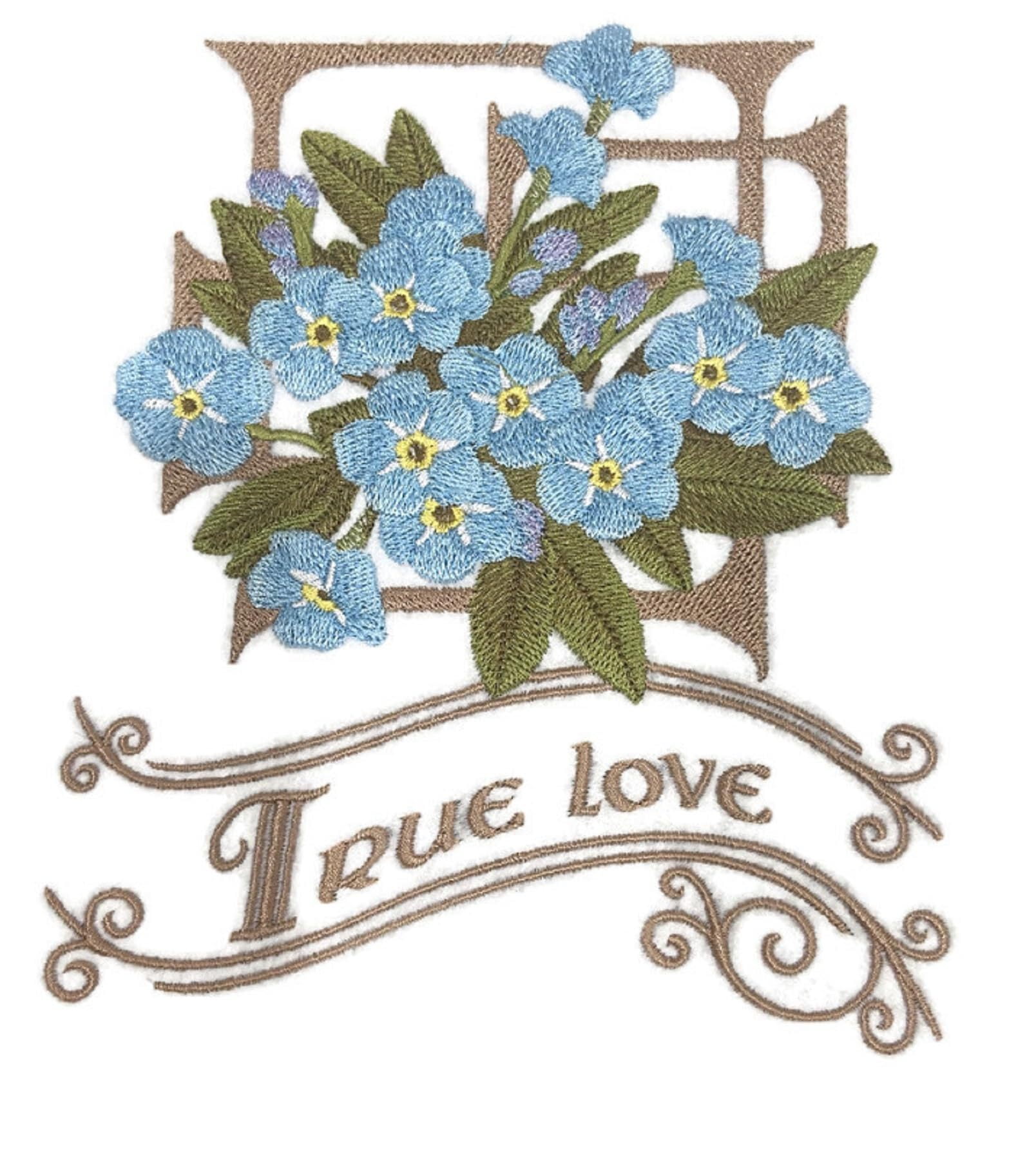 Custom and Unique (Victorian Forget-Me-Nots - True Love) Blooms Flower Embroidered Iron on/Sew Patch (5.85" x 6.93")