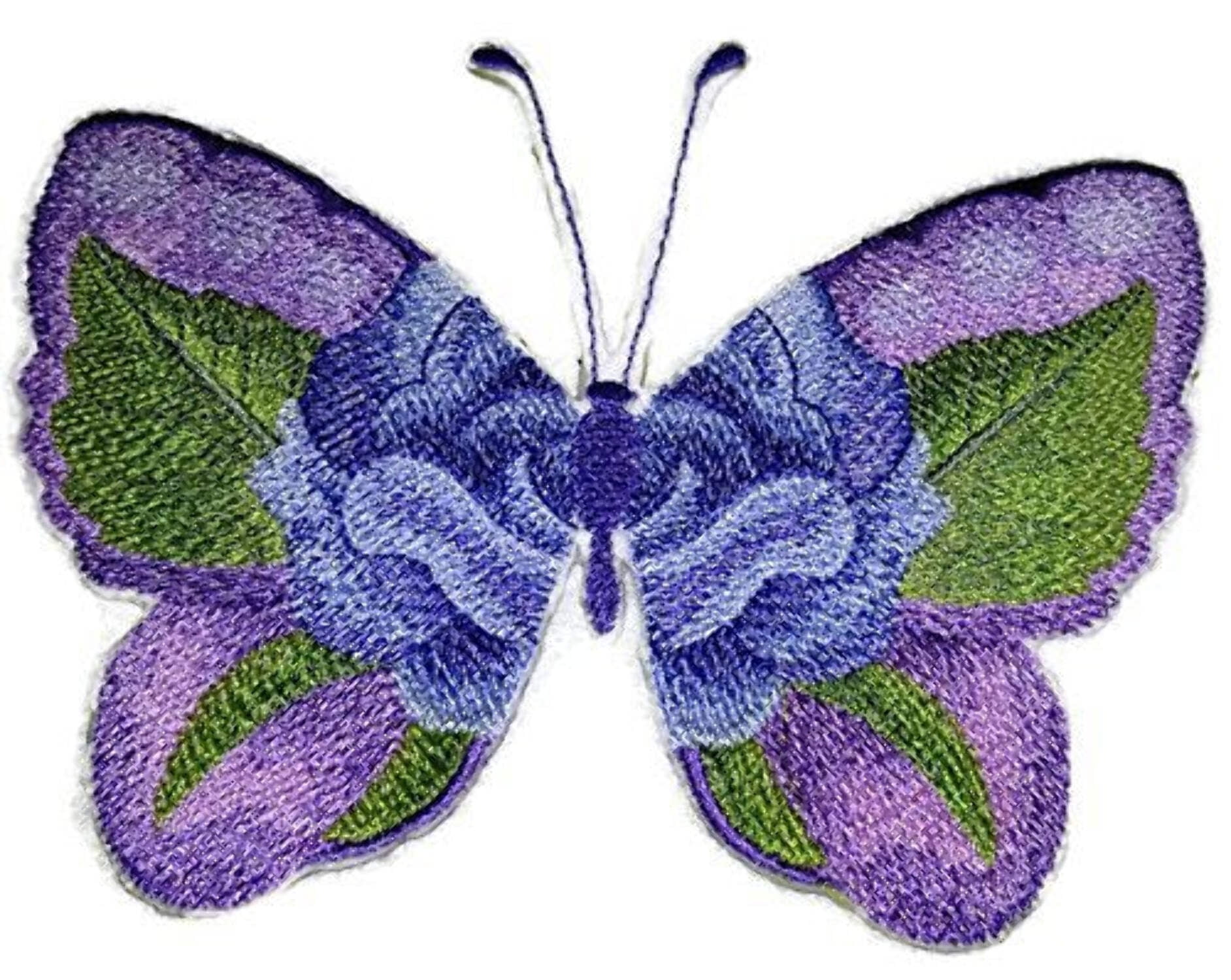 Custom and Unique Water Color Blooms and Butterflies [Watercolor Blue Rose Butterfly] Embroidered Iron on/Sew Patch (6.11" x 4.85") [Made in USA]