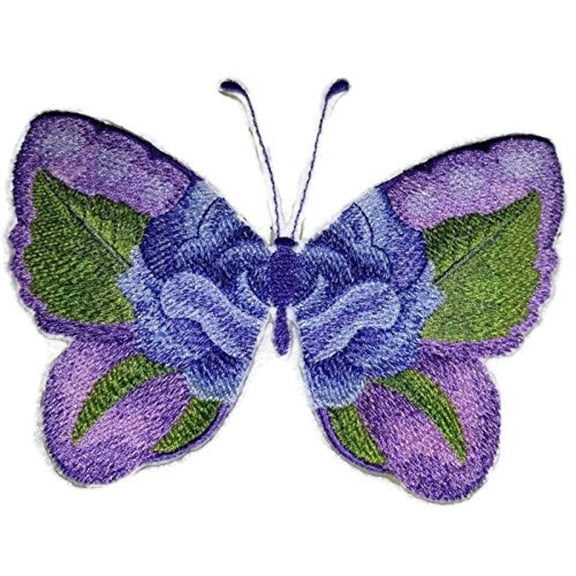 Custom and Unique Water Color Blooms and Butterflies [Watercolor Blue Rose Butterfly] Embroidered Iron on/Sew Patch (6.11" x 4.85") [Made in USA]