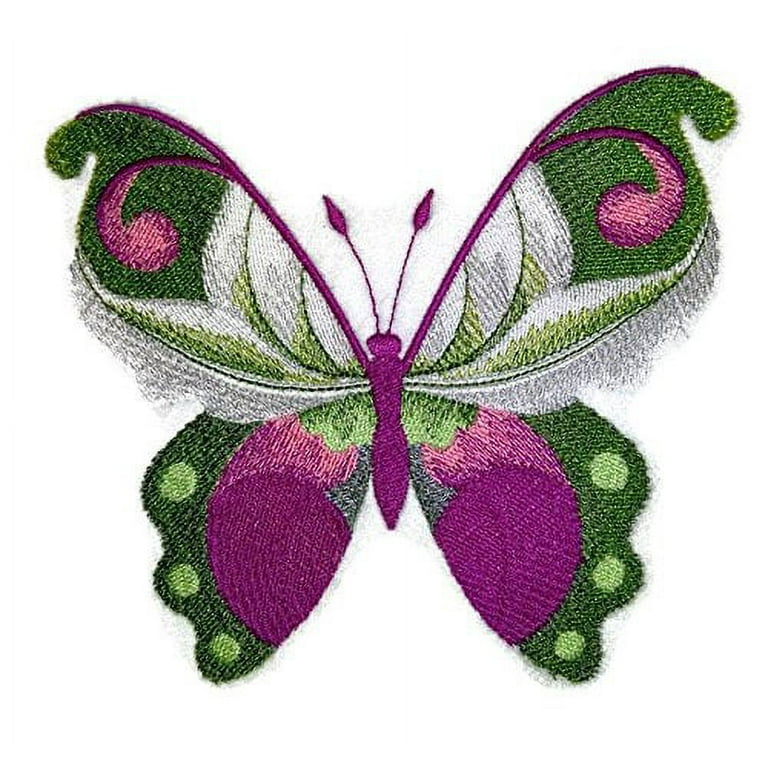 Custom and Unique Water Color Blooms and Butterflies [Watercolor Lady  Slipper Butterfly] Embroidered Iron on/Sew patch [5.84 4.89] 