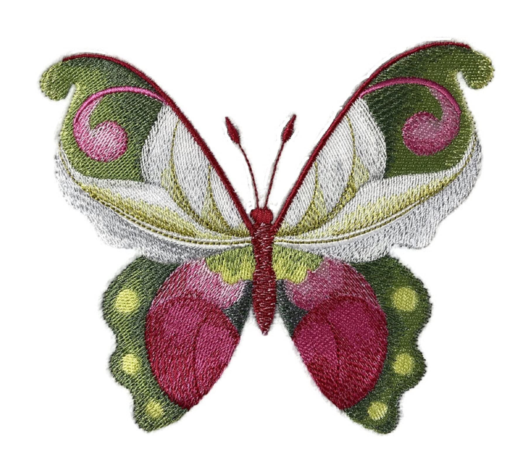 Custom and Unique Water Color Blooms and Butterflies [Watercolor Lady Slipper Butterfly] Embroidered Iron on/Sew patch [5.84" 4.89"]