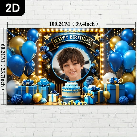 Custom blue luxury themed Party Decorations Banner  Sign Backdrop Photo Booth Props Background Party Favors