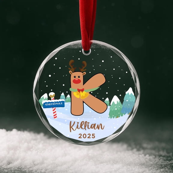 Custom initial name glass ornament reindeer edition | personalized letter ornament; Christmas monogram; holiday tree decor; printed keepsake
