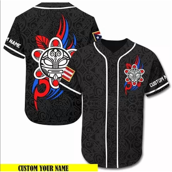 Custom name Puerto Rico Taino Sun Tribal 3D Baseball Jersey Shirt All Over Print - Hot Sal