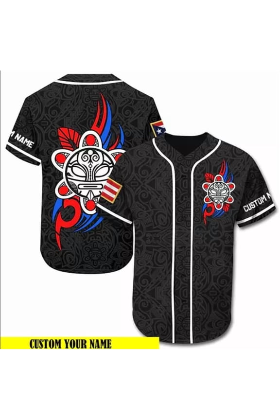 Custom name Puerto Rico Taino Sun Tribal 3D Baseball Jersey Shirt All Over Print - Hot Sal