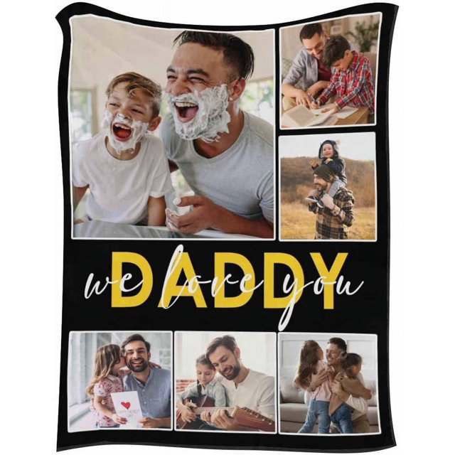 Custom to My Best Dad in The World,Dark Blue Background Photo Blanket