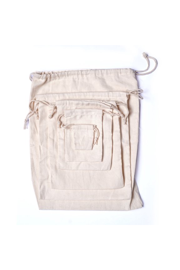CustomBagSupplies 25-Pieces 8x10 Inches Reusable Eco-Friendly Double Drawstring Canvas Bags, Beige