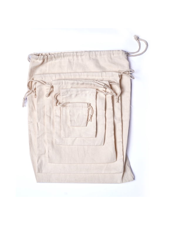 25-Pieces 8x10 Inches Reusable Eco-Friendly Double Drawstring Canvas Bags, Beige