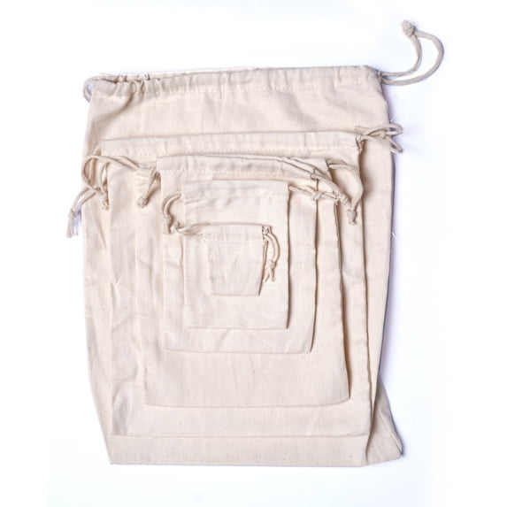 CustomBagSupplies 25-Pieces 8x10 Inches Reusable Eco-Friendly Double Drawstring Canvas Bags, Beige
