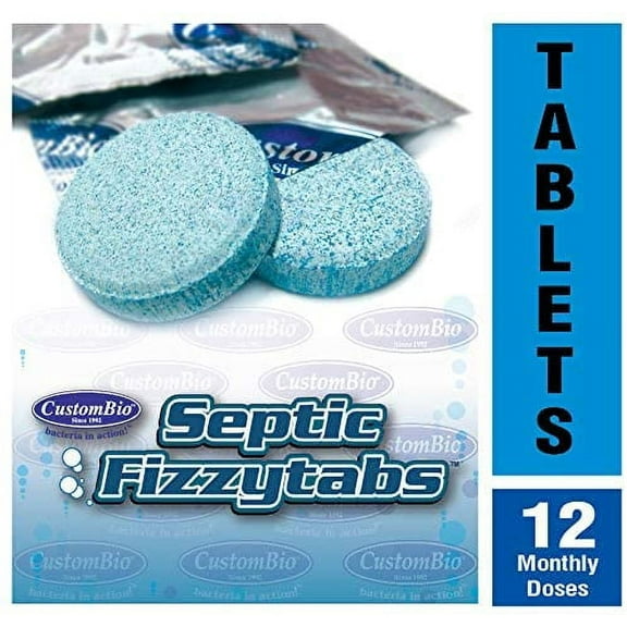 CustomBio Septic Fizzytabs System Bacteria Treatment Tank Lines,One Year Supply 12 Tabs
