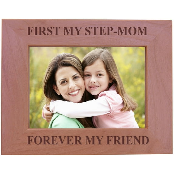 CustomGiftsNow First My Step-Mom Forever My Friend - Wood Picture Frame - Fits 5x7 Inch Picture (Horizontal)