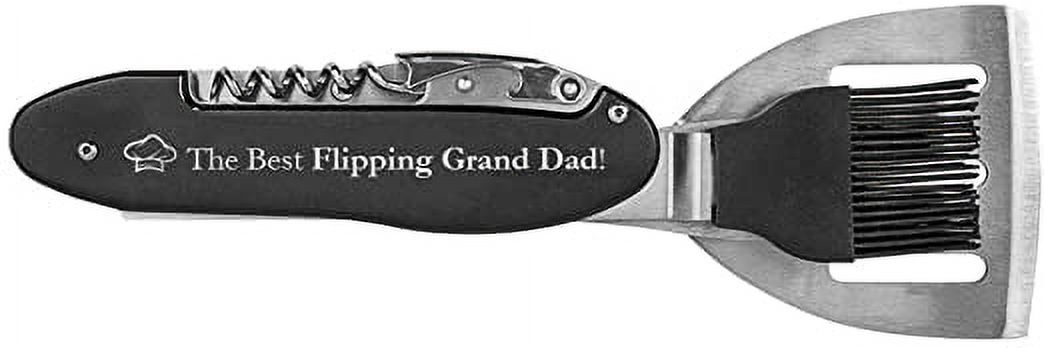 CustomGiftsNow The Best Flipping Grand_Dad Laser Engraved Black Metal 5-in-1 BBQ Multi Barbecue Grilling Tool