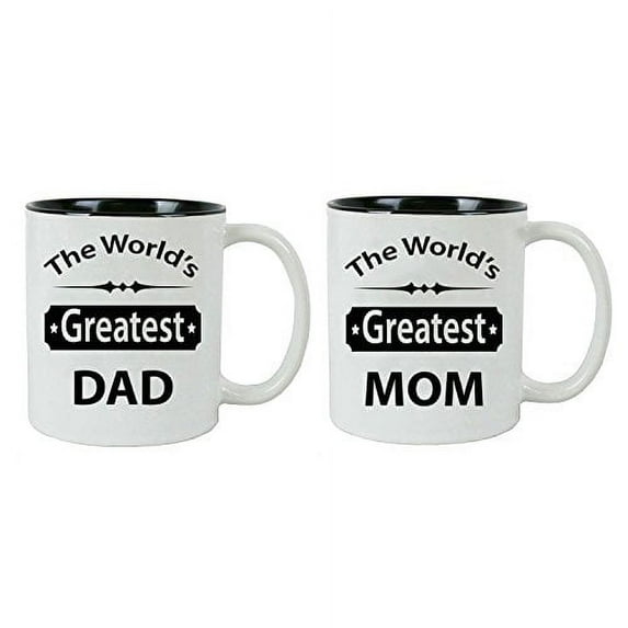 CustomGiftsNow The World's Greatest Dad/Mom Coffee Mugs - Bundle - (Black/Black)