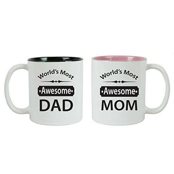 CustomGiftsNow World's Most Awesome Dad/Mom Ceramic Coffee Mugs Bundle - Great for for Dad, Mom