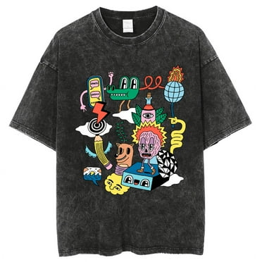 CustomMagic Clearance Children's Painting Graffiti Washed T-Shirt, Washed Round Neck Denim Short Sleeve T-Shirt, Summer Unisex Soft（S-5XL）